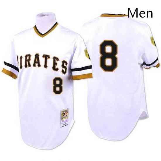 Mens Mitchell and Ness 1971 Pittsburgh Pirates 8 Willie Stargell Authentic White Throwback MLB Jersey